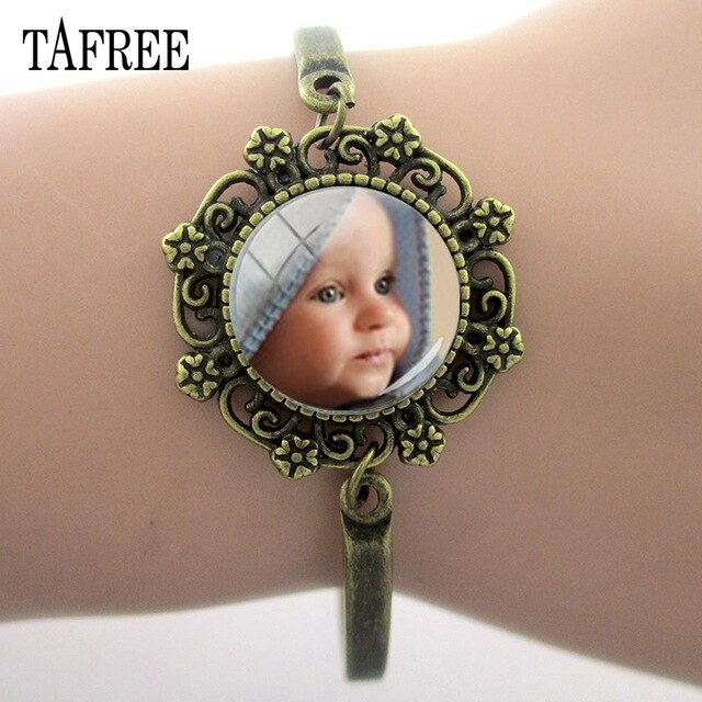 TAFREE Personality Custom Photo Text Bracelets Handmade Family Baby Child Dad Mom Brother Sister Friends Bangle Jewelry NA01