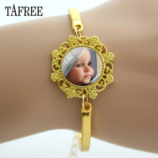 TAFREE Personality Custom Photo Text Bracelets Handmade Family Baby Child Dad Mom Brother Sister Friends Bangle Jewelry NA01