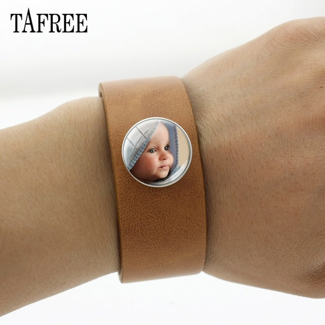 TAFREE Personality Custom Photo Text Bracelets Handmade Family Baby Child Dad Mom Brother Sister Friends Bangle Jewelry NA01