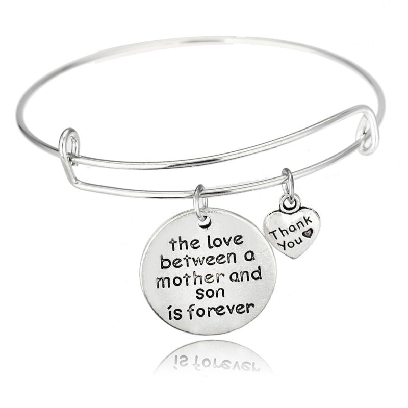 Mother Day Bangle Gift The Love Between Mother And Son Is Forever Heart Family Mom Mommy Bracelet Women Thanksgiving Xmas Party