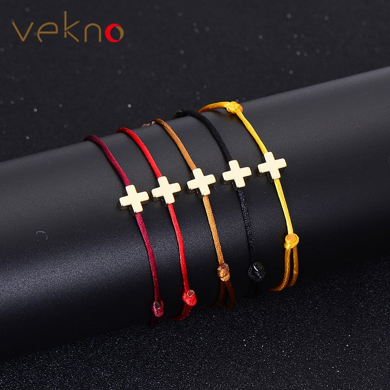 VEKNO Simple Cross Red String Bracelet Adjustable Braiding Lucky Macrame Rope Bracelets For Women Men Children Handmade Jewelry