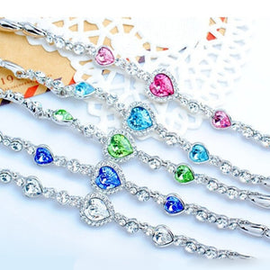 Fashion Hot Female Heart Crystal Bracelets For Women Girls Ocean Blue Sliver Plated Crystal Heart Bracelet Wedding Jewelry Gift
