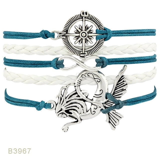 Rudder Compass Sailing Infinity Charm Bracelets Heart Cross Arrow Jewelry Black Blue Red Wax Cord Women Men Unisex Girl Gift