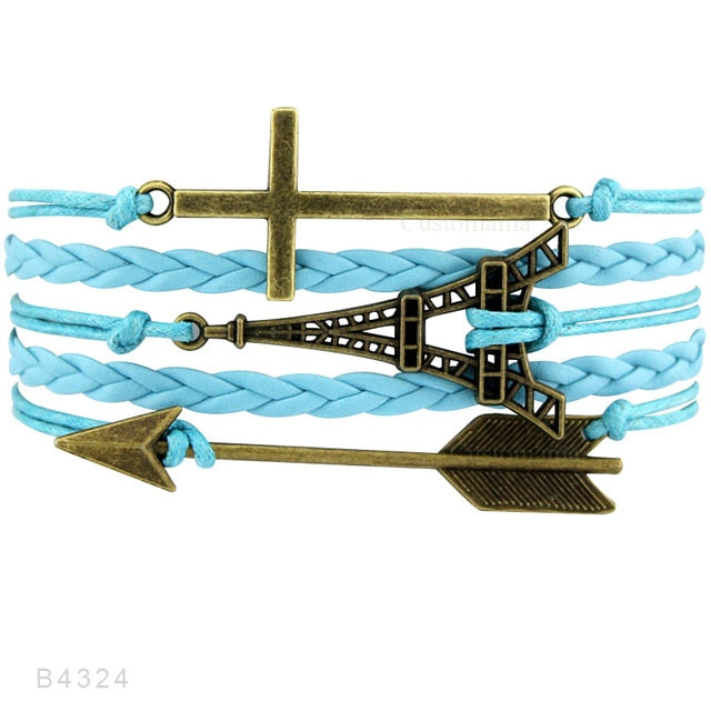 Rudder Compass Sailing Infinity Charm Bracelets Heart Cross Arrow Jewelry Black Blue Red Wax Cord Women Men Unisex Girl Gift