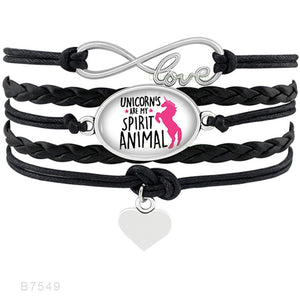 Unicorn Horse Bracelets Animal Heart Infinity Love 18*25mm Dome Cabochon Charm Leather Jewelry  Women Men Girl Boy Unisex Gift