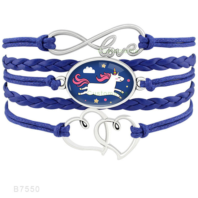 Unicorn Horse Bracelets Animal Heart Infinity Love 18*25mm Dome Cabochon Charm Leather Jewelry  Women Men Girl Boy Unisex Gift