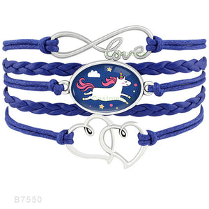 Unicorn Horse Bracelets Animal Heart Infinity Love 18*25mm Dome Cabochon Charm Leather Jewelry  Women Men Girl Boy Unisex Gift