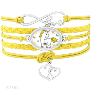 Unicorn Horse Bracelets Animal Heart Infinity Love 18*25mm Dome Cabochon Charm Leather Jewelry  Women Men Girl Boy Unisex Gift