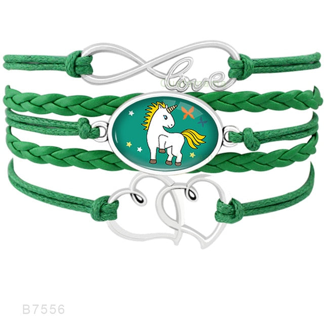Unicorn Horse Bracelets Animal Heart Infinity Love 18*25mm Dome Cabochon Charm Leather Jewelry  Women Men Girl Boy Unisex Gift
