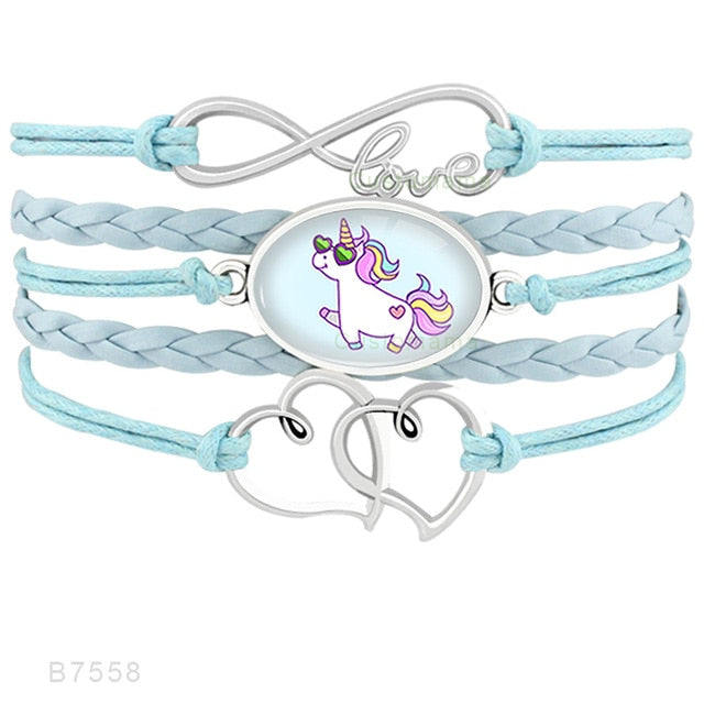 Unicorn Horse Bracelets Animal Heart Infinity Love 18*25mm Dome Cabochon Charm Leather Jewelry  Women Men Girl Boy Unisex Gift