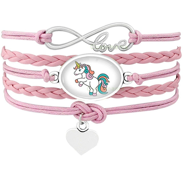 Unicorn Horse Bracelets Animal Heart Infinity Love 18*25mm Dome Cabochon Charm Leather Jewelry  Women Men Girl Boy Unisex Gift