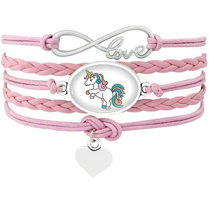 Unicorn Horse Bracelets Animal Heart Infinity Love 18*25mm Dome Cabochon Charm Leather Jewelry  Women Men Girl Boy Unisex Gift