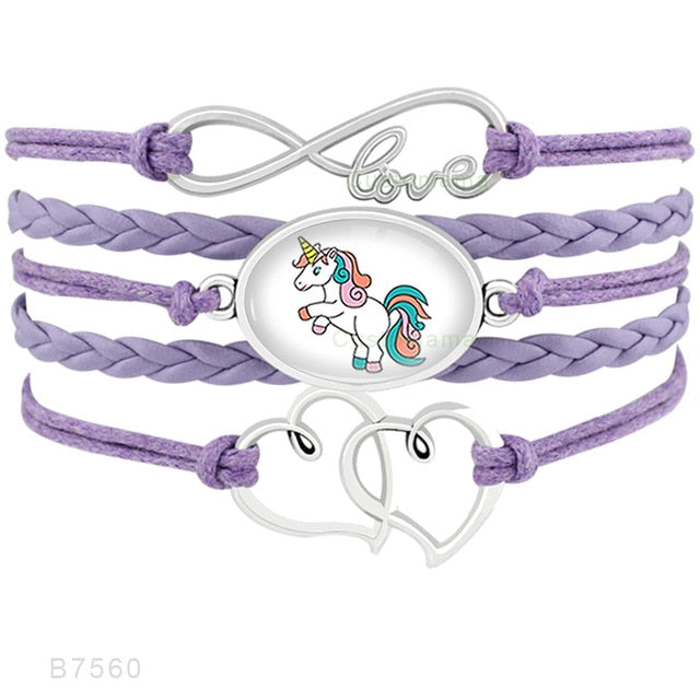 Unicorn Horse Bracelets Animal Heart Infinity Love 18*25mm Dome Cabochon Charm Leather Jewelry  Women Men Girl Boy Unisex Gift