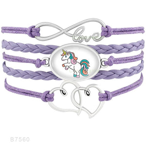 Unicorn Horse Bracelets Animal Heart Infinity Love 18*25mm Dome Cabochon Charm Leather Jewelry  Women Men Girl Boy Unisex Gift