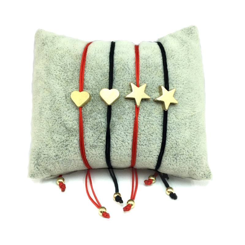 Lucky Wish Bracelet Golden Cross Heart Star Charm Cord Bracelet For Women Children Adjustable Handmade String Bracelet