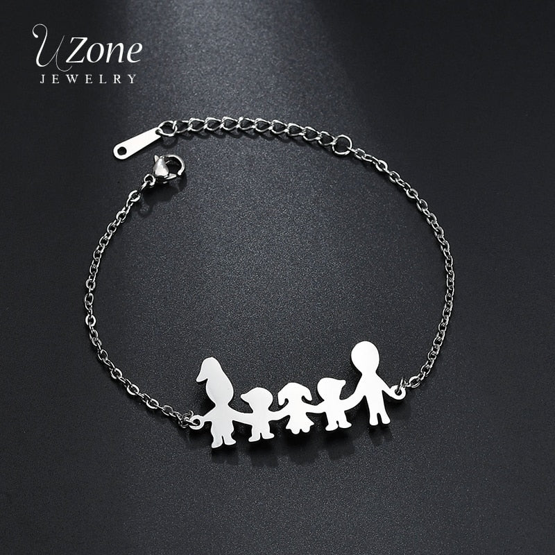 UZone Simple Family Bracelets Daughter Son Father Mother Link Chain Bracelet Stainless Steel Bangles For Women Men