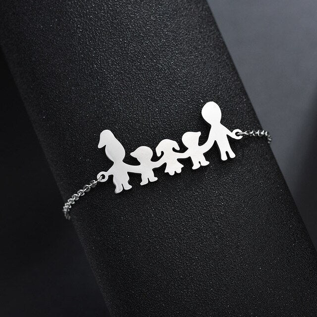 UZone Simple Family Bracelets Daughter Son Father Mother Link Chain Bracelet Stainless Steel Bangles For Women Men