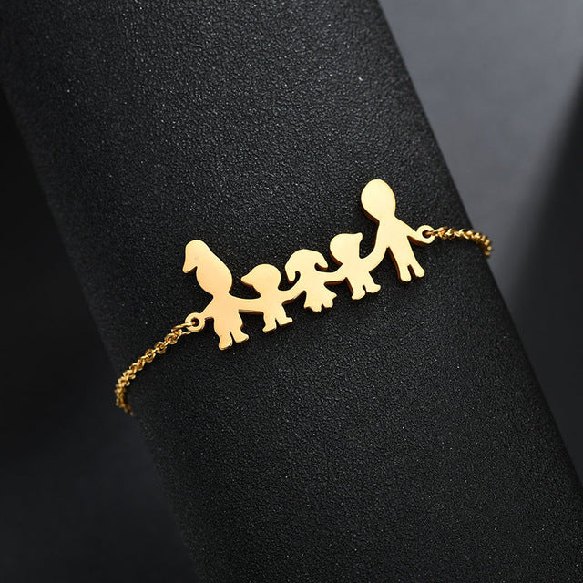 UZone Simple Family Bracelets Daughter Son Father Mother Link Chain Bracelet Stainless Steel Bangles For Women Men