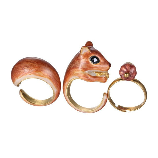 Yidensy 3Pcs/Set New Arrival Adjustable Cute Squirrel ring Tiny Animal Squirrel Enamel Ring Women Jewelry Anillos Bijoux