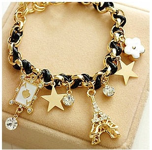 2018 Fashion Flower Heart poker Eiffel Tower Bracelet Weave Charm Bracelet for Girls Women Star Anklets