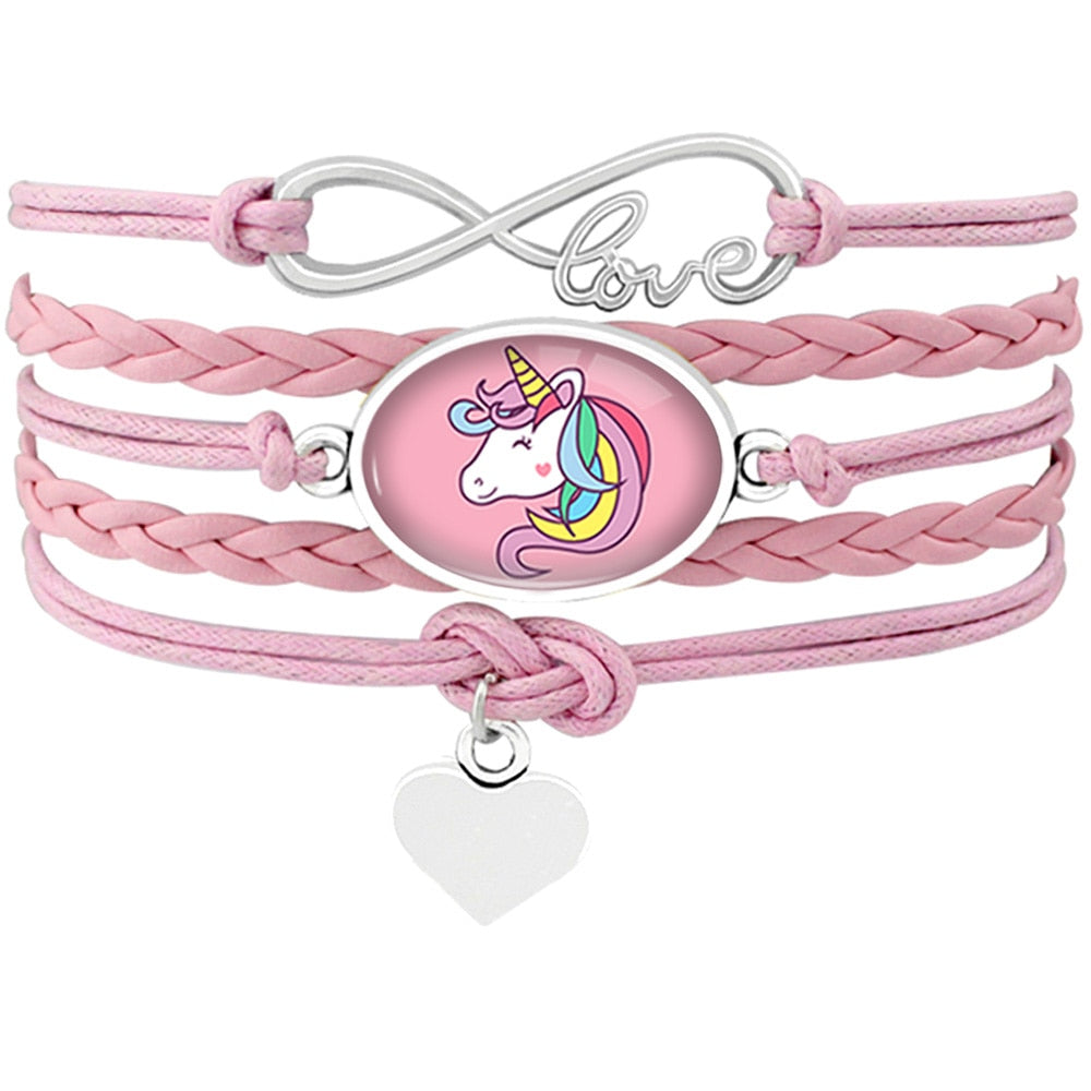 Unicorn Horse Bracelets Animal Heart Infinity Love 18*25mm Dome Cabochon Charm Leather Jewelry  Women Men Girl Boy Unisex Gift
