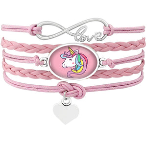Unicorn Horse Bracelets Animal Heart Infinity Love 18*25mm Dome Cabochon Charm Leather Jewelry  Women Men Girl Boy Unisex Gift