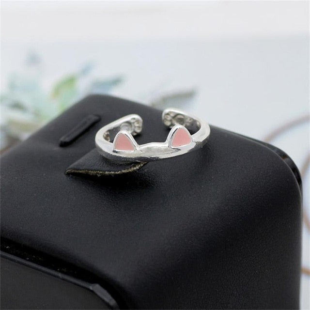 Fashion Pet Cat Footprints Water Drop Ring Simple Angel Wings Opening Adjustable Ring Personality Student Animal Jewelry Gift