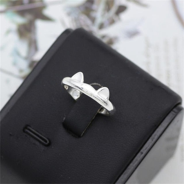 Fashion Pet Cat Footprints Water Drop Ring Simple Angel Wings Opening Adjustable Ring Personality Student Animal Jewelry Gift