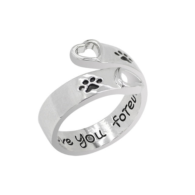 Fashion Pet Cat Footprints Water Drop Ring Simple Angel Wings Opening Adjustable Ring Personality Student Animal Jewelry Gift