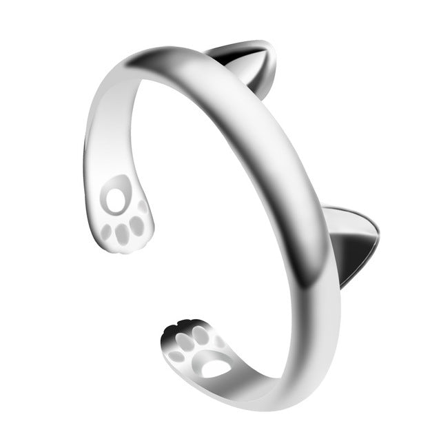 Fashion Pet Cat Footprints Water Drop Ring Simple Angel Wings Opening Adjustable Ring Personality Student Animal Jewelry Gift