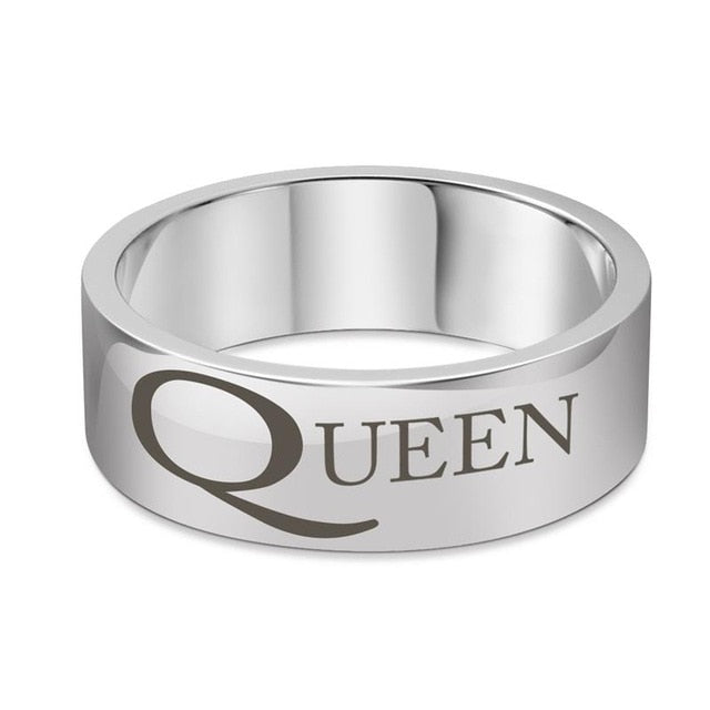 OBSEDE Couple Rings Titanium Steel King Queen Ring Personality Carved Letters For Women Men Wedding Anniversary Gift 5-13 Size