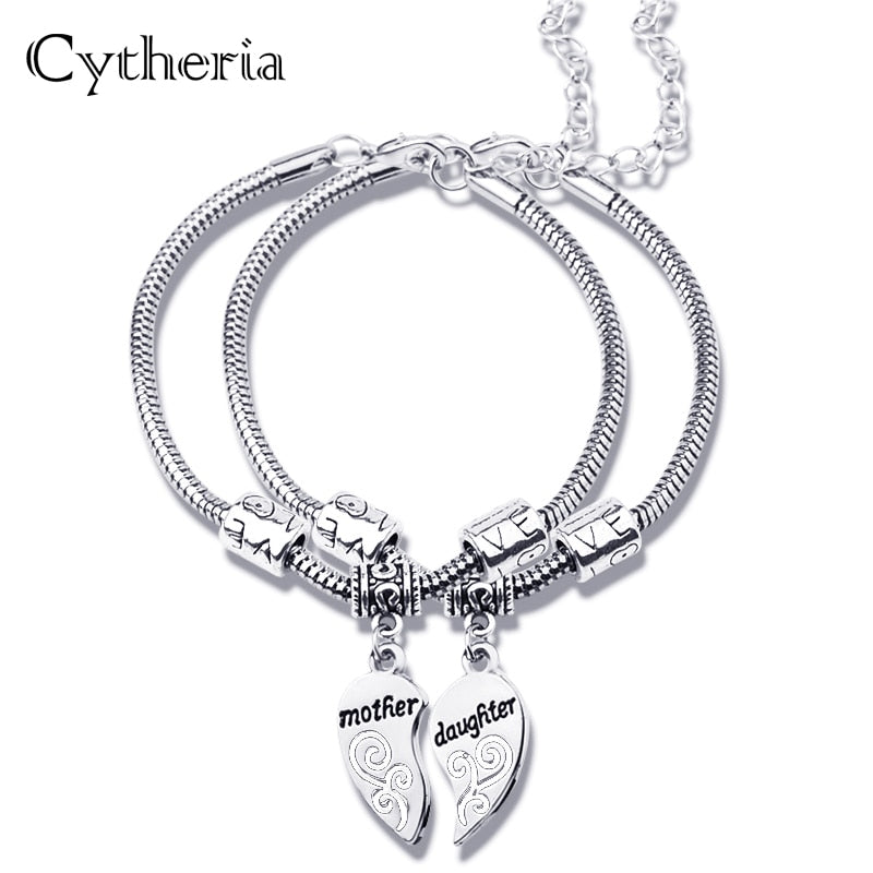mother daughter Bracelets Women Simple heart flower wafer Bracelet Femme High Quality snake chain charm bracelet mom baby