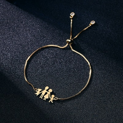 RINHOO Gold Color Stainless Steel Bracelets For Women Bangle Chain Jewelry Wedding Bride Heart Rose Family Mother Bracelet Gift