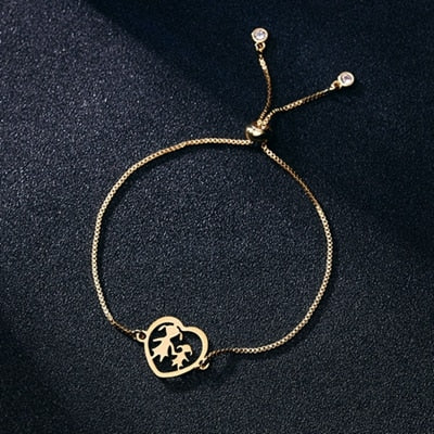 RINHOO Gold Color Stainless Steel Bracelets For Women Bangle Chain Jewelry Wedding Bride Heart Rose Family Mother Bracelet Gift