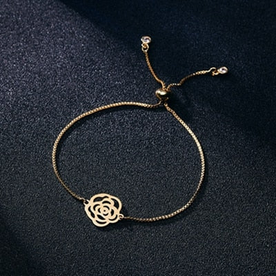 RINHOO Gold Color Stainless Steel Bracelets For Women Bangle Chain Jewelry Wedding Bride Heart Rose Family Mother Bracelet Gift