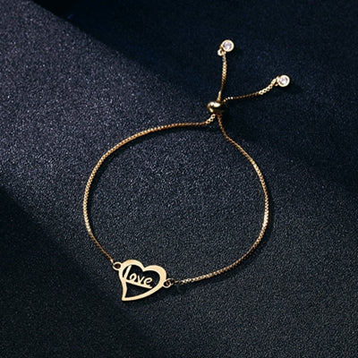 RINHOO Gold Color Stainless Steel Bracelets For Women Bangle Chain Jewelry Wedding Bride Heart Rose Family Mother Bracelet Gift