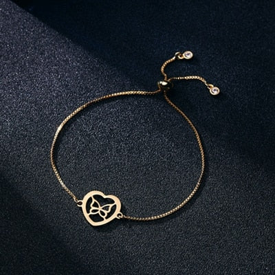 RINHOO Gold Color Stainless Steel Bracelets For Women Bangle Chain Jewelry Wedding Bride Heart Rose Family Mother Bracelet Gift