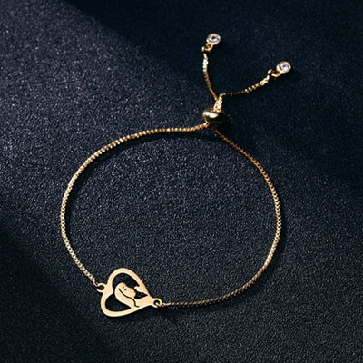 RINHOO Gold Color Stainless Steel Bracelets For Women Bangle Chain Jewelry Wedding Bride Heart Rose Family Mother Bracelet Gift