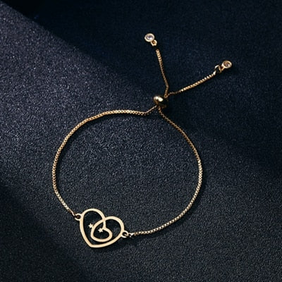 RINHOO Gold Color Stainless Steel Bracelets For Women Bangle Chain Jewelry Wedding Bride Heart Rose Family Mother Bracelet Gift