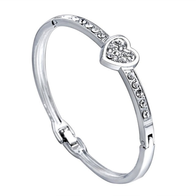 RINHOO Love Heart Stainless Steel Bracelets For Women Bangle Crystal Rhinestone Infinity Jewelry Wedding Bride Mother Bracelet