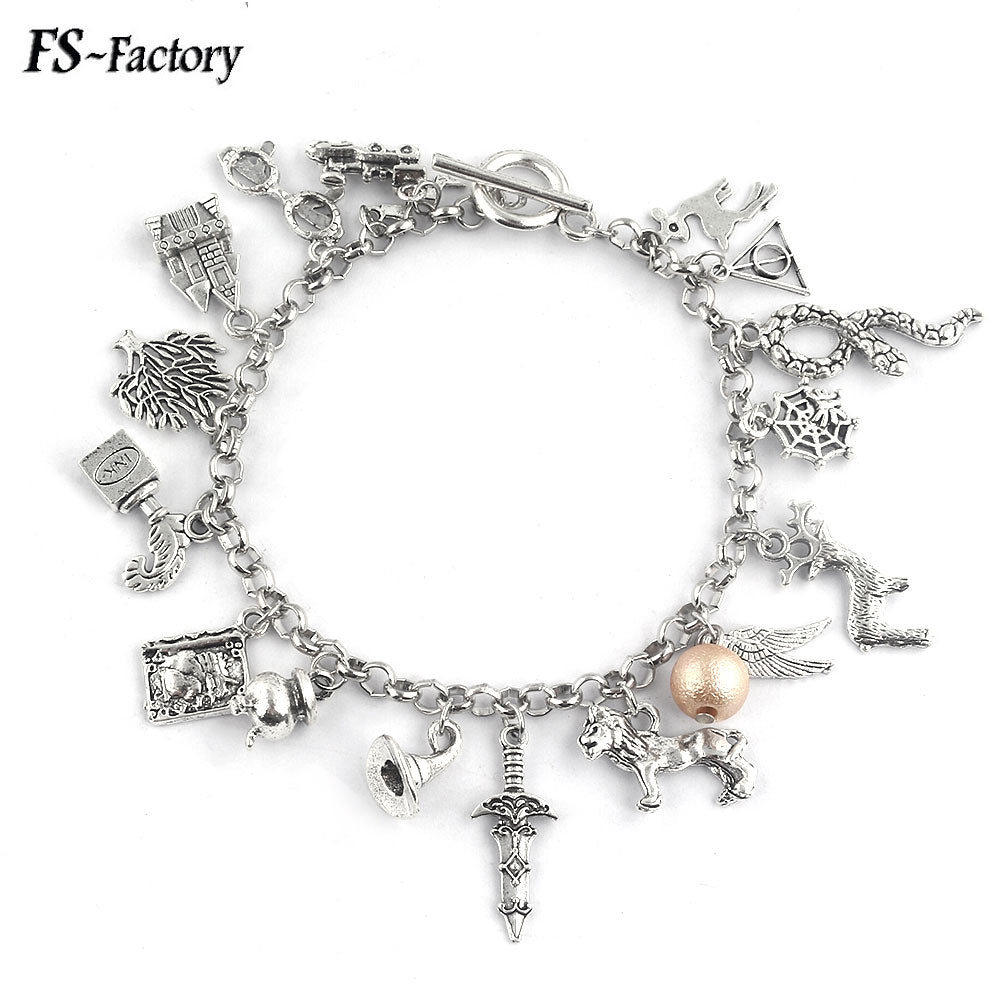 HP Bracelet Deathly Hallows Magic Stick Hat Harry Sword Charms Bracelets Bangles for Women Girl Halloween Christmas Jewelry