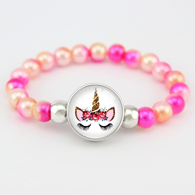 Unicorn Beads Bracelets 18mm Snap Holder Buttons Dome Cabochon Flamingos Charms Trendy Bracelets Girls Women Boy Jewelry Gift