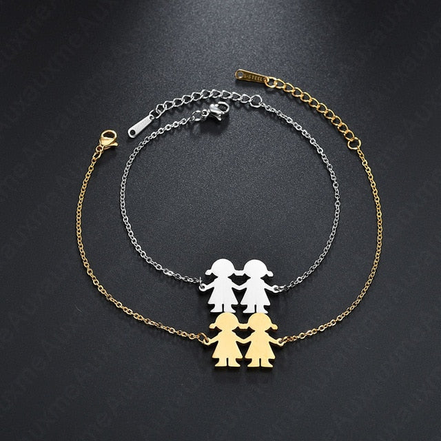 Auxauxme Top Quality Stainless Steel Family Bracelet Father Mother Girl Boy Family Gathering Gift Simple Style Figure Bracelet
