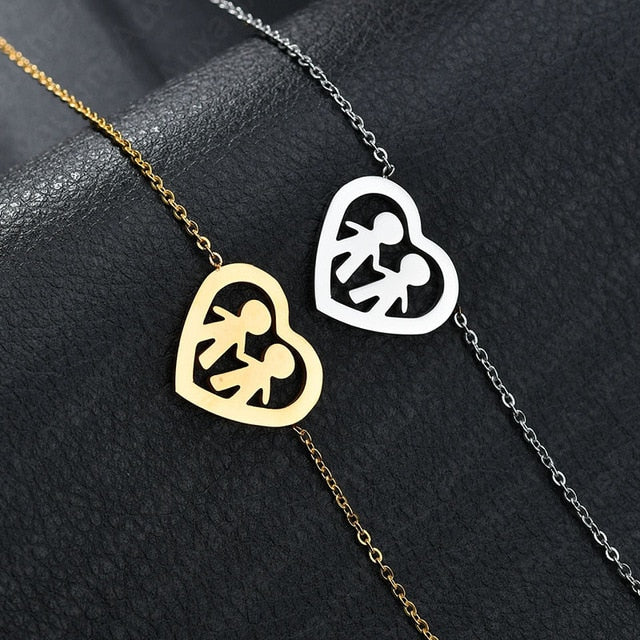 Auxauxme Top Quality Stainless Steel Family Bracelet Father Mother Girl Boy Family Gathering Gift Simple Style Figure Bracelet