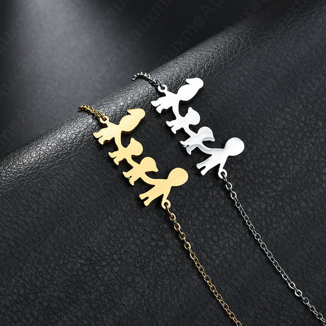 Auxauxme Top Quality Stainless Steel Family Bracelet Father Mother Girl Boy Family Gathering Gift Simple Style Figure Bracelet