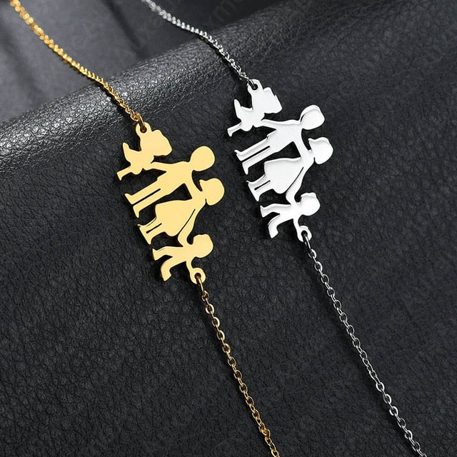 Auxauxme Top Quality Stainless Steel Family Bracelet Father Mother Girl Boy Family Gathering Gift Simple Style Figure Bracelet