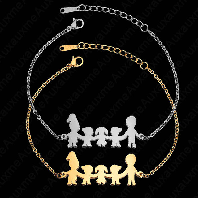 Auxauxme Top Quality Stainless Steel Family Bracelet Father Mother Girl Boy Family Gathering Gift Simple Style Figure Bracelet