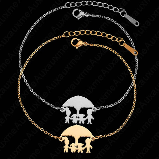 Auxauxme Top Quality Stainless Steel Family Bracelet Father Mother Girl Boy Family Gathering Gift Simple Style Figure Bracelet