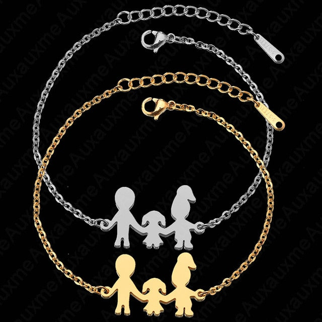 Auxauxme Top Quality Stainless Steel Family Bracelet Father Mother Girl Boy Family Gathering Gift Simple Style Figure Bracelet