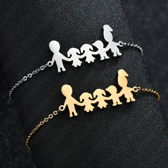 Auxauxme Top Quality Stainless Steel Family Bracelet Father Mother Girl Boy Family Gathering Gift Simple Style Figure Bracelet